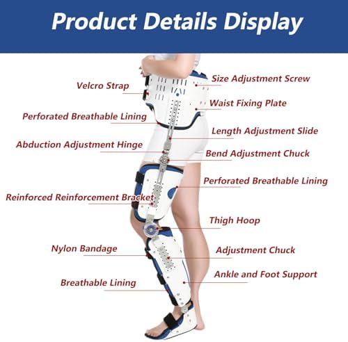 SFKLYU Orthopedic Hip Brace Hinged Adjustable Hip Knee Ankle Foot Orthosis Braces Hip Joint Fixation Bracket Durable Ankle Foot Orthosis Brace for Hip Fracture Rehabilitation Equipment,Right