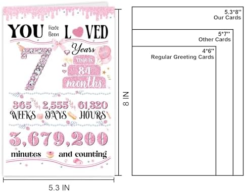 Cute 7th Birthday Card Gift for Girls Kids Child, Ideal 7 Years Old Birthday Card for Daughter Granddaughter Niece Sister Her, Best Happy Seven Years Old Gift from Dad Mom Grandma Grandpa