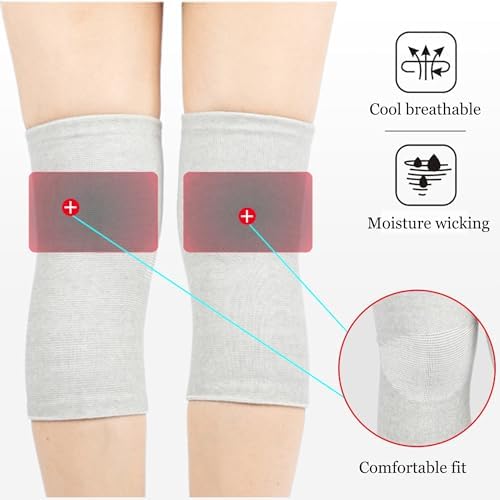 Bamboo Charcoal Knee Sleeve - Bamboo Compression Knee Sleeve for Men and Women - Elastic Warm Knee Brace for Arthritis(Gray, Large)