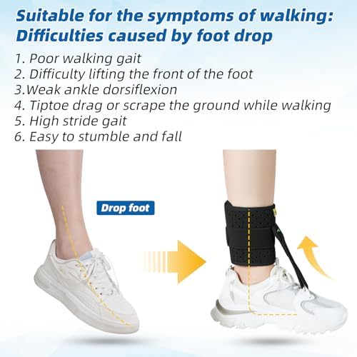 Tenbon Ankle Support Drop Foot Brace Orthosis - Comfort Cushioned Adjustable Wrap Compression For Improved Walking Gait, Prevents Cramps Ankle Sprains (Black)