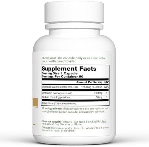 Dr. Murray's Vitamin D3-K2 Dietary Supplement - 60 Vegan Capsules | Naturally Sourced Ingredients | Daily Wellness Support | Non-GMO | Third-Party Tested for Purity and Potency