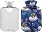 Dream Elephant Cloud Navy Hot Water Bottles with Soft Cover Hand Feet Warmer Warm Water Heat Bottles for Menstrual Cramps Pain Relief Small