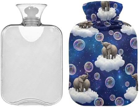 Dream Elephant Cloud Navy Hot Water Bottles with Soft Cover Hand Feet Warmer Warm Water Heat Bottles for Menstrual Cramps Pain Relief Small