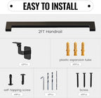 Dawn Railing 2FT Black Rectangle Staircase Handrail Wall Mounted Stair Railing Indoor, ADA Compliance Stainless Steel Handrails for Indoor Stairs, Black Powder-Coated Finish for Stair Porch Steps