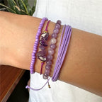 4Pcs Natural Stone Bead Bracelets for Women Healing Crystal Bracelet Boho Gemstone Bracelets Summer Woven Stretch String Bracelets for Women
