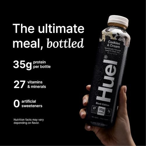 Huel Black Edition Ready-to-Drink | Cookies and Cream Meal Replacement Shake | 35g High Protein Drink | 27 Vitamins & Minerals, Vegan, Gluten Free | Plant Based | High Fiber, Low Sugar | 16.9 Fl Oz, 12 Pack