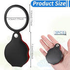 3Pcs Small Magnifying Glass for Kids and Seniors, Portable Pocket Magnifier 10X Mini Folding Magnifying Glasses with Rotating Protective Sheath for Reading Close Work Repairing Hobby Or Coins