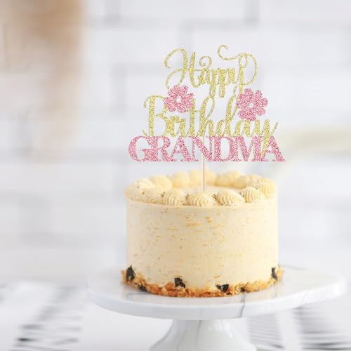 Grandma Happy Birthday Cake Topper,Gold pink Glitter Grandma/Granny Cake Decoration
