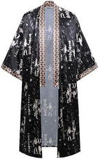PRODESIGN Mens Satin Kimono Robe - Long Silky Sleepwear Nightgown Egyptian Bathrobe Dressing Gown Cardigan Beach Cover Up