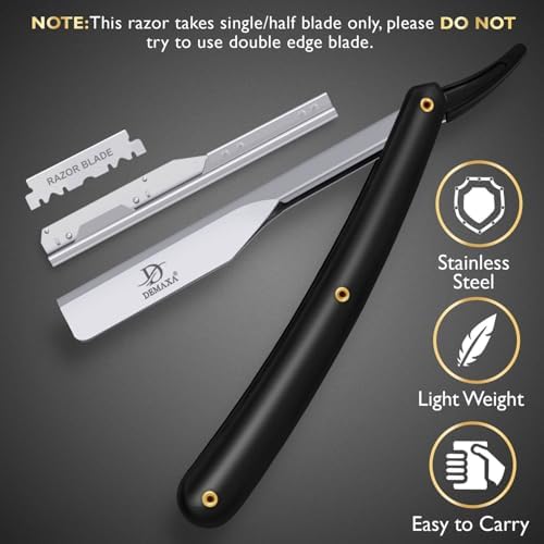 Professional 20 Straight Razor Blades with DEMAXA Shavette Straight Razors for Men - Navajas para Barbero Professional Barber Razor Blade for Close Shaving with Soft Pouch - Cut Throat Razors for Men
