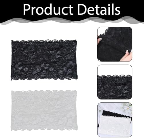 Jeffdad Lace Tube Top Bra, Strapless Lace Bralettes for Women Stretchy Tube Top Bra for Low Neckline Cleavage Cover