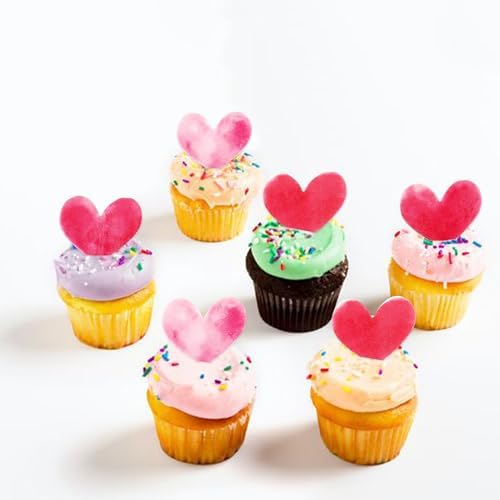 50Pcs Edible Red Heart Cupcake Toppers Edible Pink Hearts for Bridal Shower Engagement Wedding Anniversary Baby Shower Girls Heart Birthday Valentine's Day Mother's Day Party Decorations