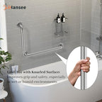 Brushed Nickel Angled Grab Bar 16x24 Inch, iHansee Bathroom Safety Bar w/Anti-Slip Knurled Grip, Wall Mount L Shaped Shower Handle for Elderly Senior Handicap, Toilet Bathtub Balance Support Bar