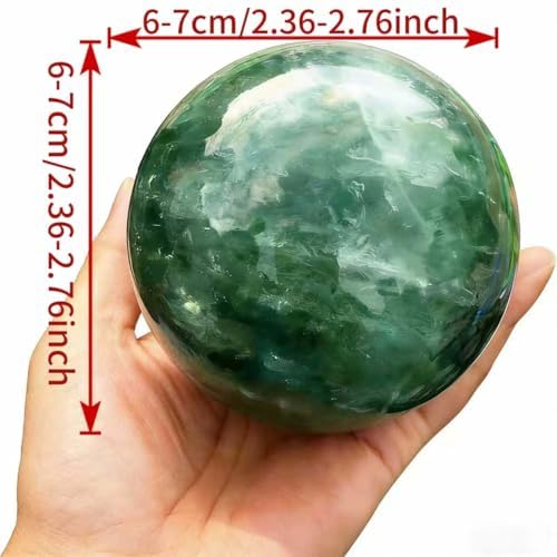 Natural Stone Crystal Sphere Feng Shui Home Decoration Ball Positive Energy Scrying Orb for Meditation Tool for Spiritual Space Purification Globe Diameter 6-7cm Green Fluorite Sphere
