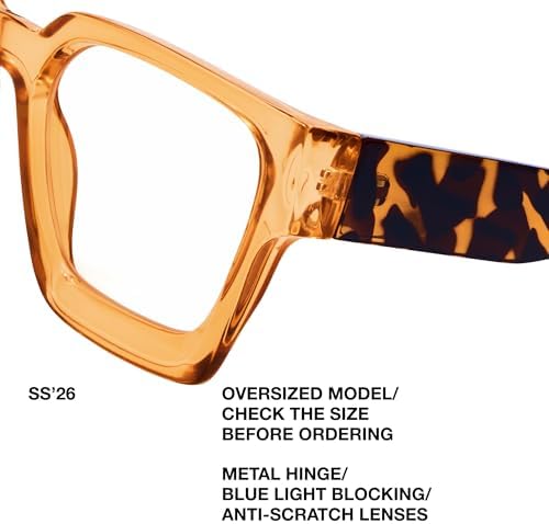 livho Oversized Eyewear Frame for Woman and Men - Rectangle Fashion Glasses for Computer, Chic Preppy Frame