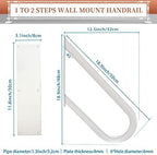 2 Pack Handrail for 1-2 Step Stairs, Wall Mount handrails for Outdoor Steps, Garage Railing with White Powder Coat Finished, Suitable for Garage, Porch and Garden（18.9" Length, φ1.3"Pipe, White）