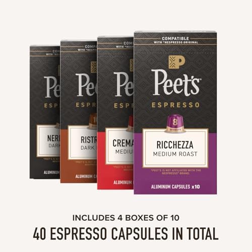 Peet's Coffee, Dark and Medium Roast Espresso Capsules Variety Pack, Compatible with Nespresso Original Machine, 100% Arabica Coffee - Intensity 8-11, 40 Count (4 Boxes of 10 Espresso Capsules)