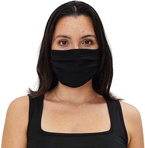 Simlu 6 Pack Unisex Reusable Pleated Fabric Face Mask with Adjustable Elastic, 2 Layer, Washable, Nose Wire Black Cloth Fits Men Women and Kids (OS Fits All, 6 Pack)