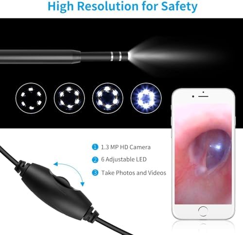 3in1 USB Otoscope-Ear Scope Camera, Mini New Upgraded 5.5mm Diameter Visual Ear Camera HD Ear Endoscope with Earwax Cleaning Tool and 6 Adjustable LED Lights for OTG Android and Windows & Mac.
