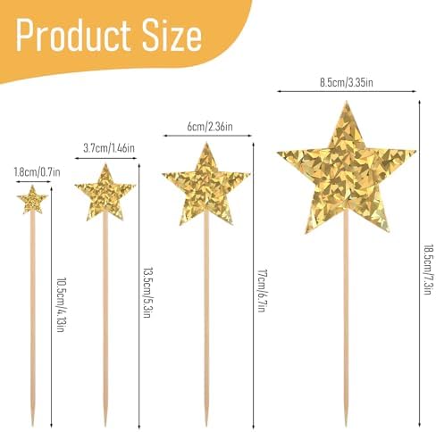 35 Pcs Gold Star Cupcake Toppers Glitter Star Cake Topper Gold Stars Decorations Cupcake Picks Cake Decorations for Party Birthday Baby Shower Wedding Bridal Gender Reveal Supplies (Mixed Size)