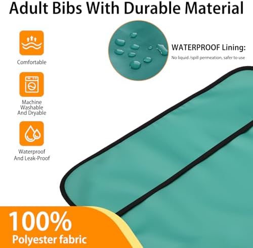 Adult Bibs, 3 Pcs Adjustable Adult Bibs for Men/Women/Elderly Seniors, Waterproof Washable Clothing Protector with Upgraded Crumb Catcher for Eating Feeding Daily Use