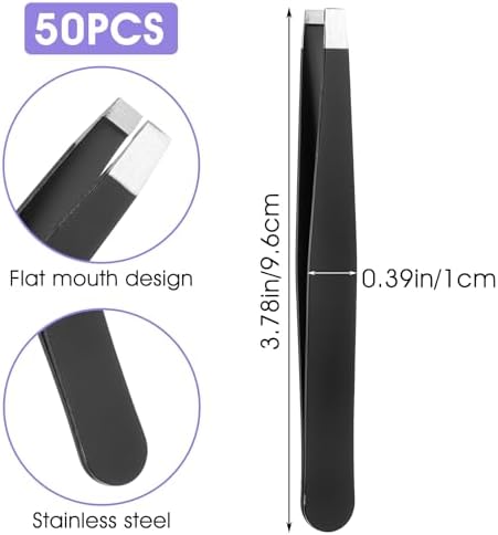 50 Pcs Eyebrow Tweezers Set Stainless Steel Slant Tip Tweezers Professional Precision Eyebrow Plucking Grooming Ingrown Growing Hair Remover for Women and Men Facial Hair