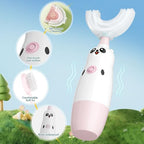 Hikid Kids U-Shaped Electric Toothbrush with 2 Brush Heads, Toddlers Sonic with 360 Degree Cleaning, Soft Bristles, Battery Included, IPX7 Waterproof, Cute Cartoon for Girls and Boys,Ages 2-7 (Pink)