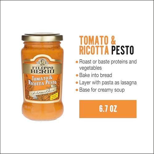 Filippo Berio Pesto, Tomato & Ricotta, 6.7 Ounce Glass Jar, Pack of 6