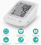 Electronic Blood Pressure Monitor, Upper Arm Automatic Digital BP Monitor Large Cuff, 2 Users 180 Memory Large Display, Irregular Heart Rate Indication, with DC Adapter for Home Use