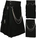 Mens Scottish Kilts Traditional Highland Tartan Utility Kilt High Waist Buckle Strap Pleated Skirt with Cargo Pockets