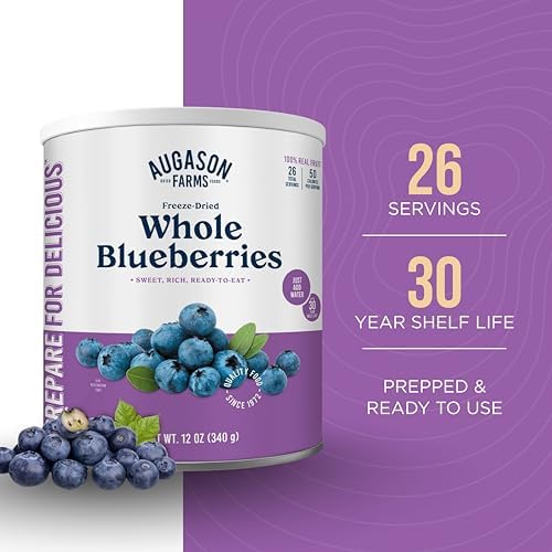 Augason Farms Freeze-Dried Whole Blueberries Emergency Food Supply, 26 Servings, 30 Year Shelf Life, Great for Cooking, Baking, and Snacks - Dehydrated Meals, Survival Food Camping Essentials Can