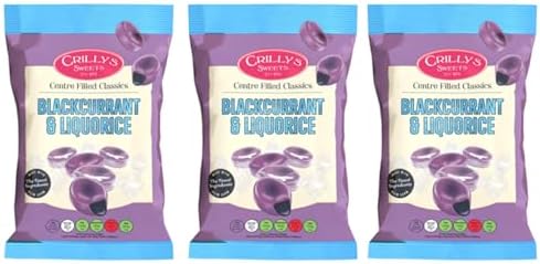 Crilly's Blackcurrant & Liquorice British Sweets/Candy Old Fashioned Handmade Licorice from England | Traditional Candy Gift 3 pack bundle (Blackcurrant & Liquorice)