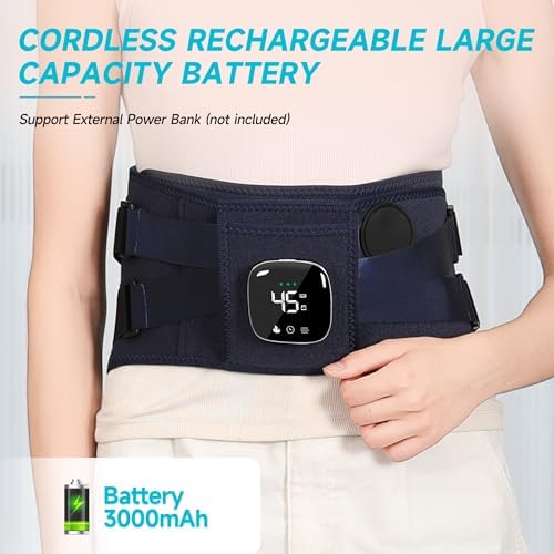 Cordless Heating Pad with Massager for Back Pain Relief, HSA Eligible FSA, 47-60" Lower Portable Back Heating Pad for Cramps with 3 Heat&Timer, 5 Vibration Back Brace Gift for Mother Father Men Women