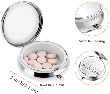 2Pcs Pill Box Small Pill Case for Purse or Pocket, Portable Cute Pill Container Metal Pill Box Decorative Medicine, Vitamin, Fish Oil and Supplements Holder Organizer (Silver&Gold)