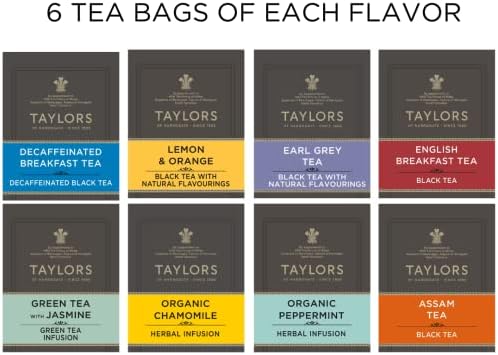 Taylors of Harrogate Assorted Specialty Teas Sampler, Variety Pack Gift Box, Individually Wrapped Bags, 48 Count (Pack of 1), Premium Black, Green & Herbal Teas, Mixed Caffeinated & Caffeine-Free Selection, 48 Teabags