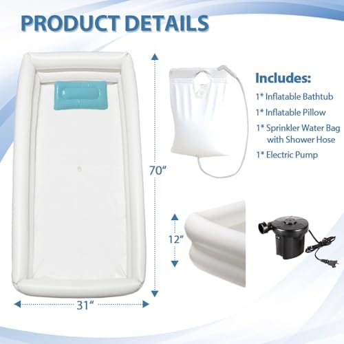 Inflatable Shower Bathtub Kits, Large Bathing Basin System for Bedridden, Handicap, Elderly, Disabled Patients Body Washing, Caregiver Assistive Aid