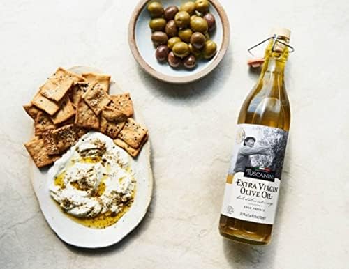Tuscanini Premium Italian Extra Virgin Olive Oil, 25.3oz | Product of Italy, Ultra-Premium Unfiltered, Cold Pressed, Non GMO, Perfect for Salads, Dipping Oils, Marinades, & Cooking