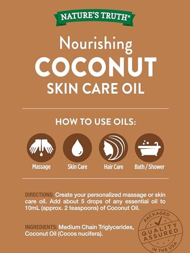 Nature's Truth Coconut Oil for Skin | Unscented Liquid Oil | Pure Plant Based | Paraben and Gluten Free | 4 oz