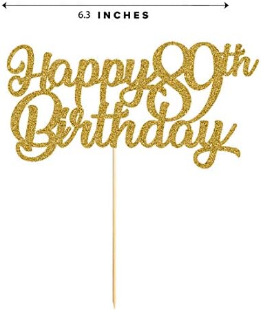 89th Birthday Cake Topper, Gold Glitter Cheers To 89 Years Party Decoration, Supply