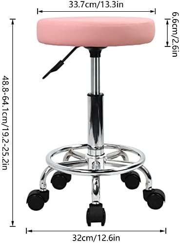 KKTONER PU Leather Round Rolling Stool with Foot Rest Swivel Height Adjustment Spa Drafting Salon Tattoo Work Office Massage Stools Task Chair (Pink)
