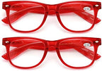 2 Pairs Transparent Neon Color Deluxe Reading Glasses - Comfortable Stylish Simple Readers Magnification
