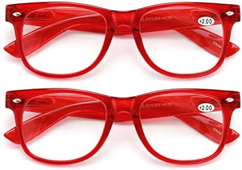 V.W.E. 2 Pairs Transparent Neon Color Deluxe Reading Glasses - Comfortable Stylish Simple Readers Magnification
