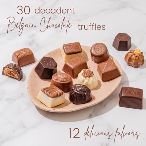 Chocolate Gift Basket– Holiday Candy Gift Box with Assorted Milk, Dark & White Chocolate Truffles – Food Present Idea for Men, Women, Corporate, Get Well, Sympathy, Birthday- Bonnie & Pop
