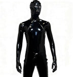 Men's Shiny Wet Look Zipper Crotch Bodysuit Stretchy Full Body Catsuit Attached Hood and Gloves