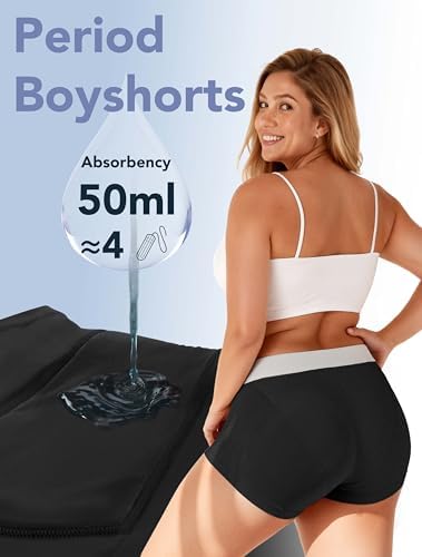TIICHOO Period Underwear for Women Heavy Flow Leakproof Menstural Underwear Period Shorts 5 Pack
