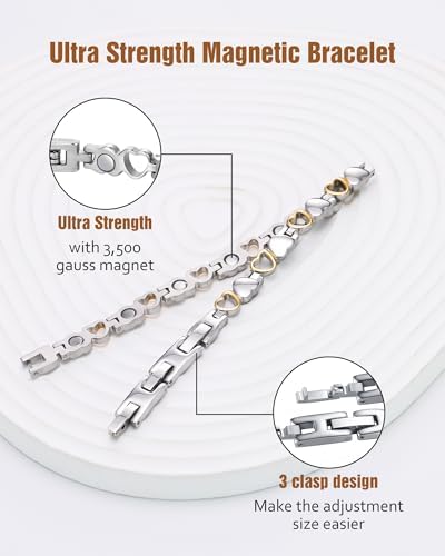 Jecanori Ultra Strength Magnetic Bracelet for Women, Women's Effective Titanium Steel Magnetic Bracelet with 3500 Gauss Magnets, Jewelry Gift with Sizing Tool