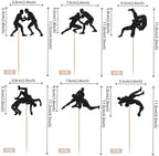 24 PCS Wrestling Cupcake Toppers Glitter Wrestler Cupcake Picks Wrestling Birthday Party Decorations for Sport Theme Boys Men Birthday Party Cake Decorations Supplies Black