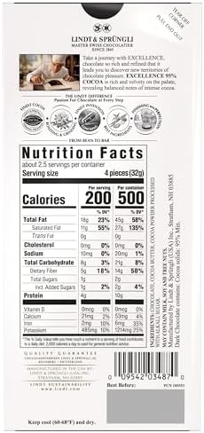 Lindt EXCELLENCE 95% Cocoa Dark Chocolate Bar, Dark Chocolate Candy, 2.8 oz. (12 Pack)