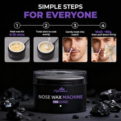 Lifestance Nose Hair Wax Kit - 120g Mini Wax Kit with USB C - Fast Heating for Men & Women, Smart Temp Control, 48 Sticks, Painless Ear Hair Removal, Compact Mini Wax Pot, Travel, Multi-Accessories