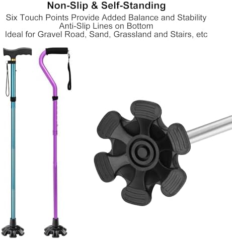 supregear Cane Tip - Self Standing Heavy Duty Rubber Replacement for Walking Cane - Stable Six Point Non-Slip Feets Base - 6 Leg Black Attachment Foot Pad for Folding and Walking Stick
